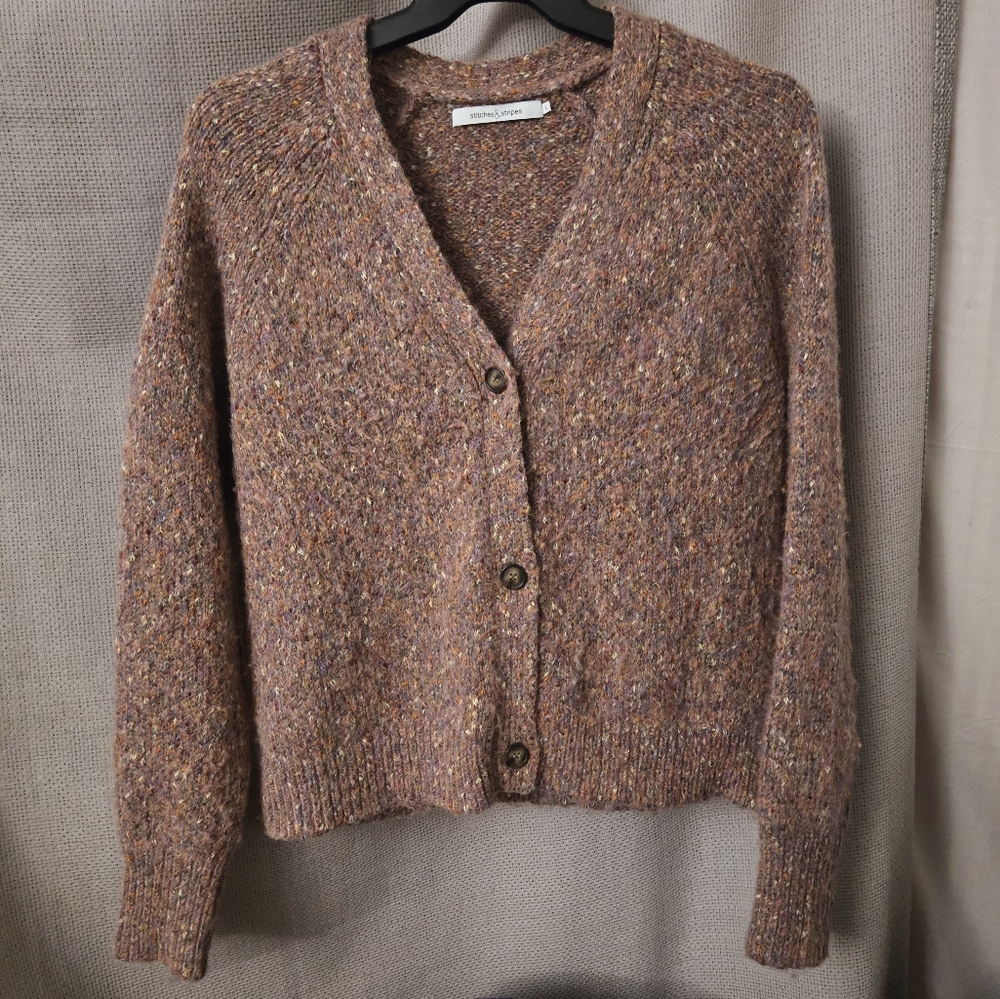 Stitches and Stripes peach, pink, multi colored button up sweater